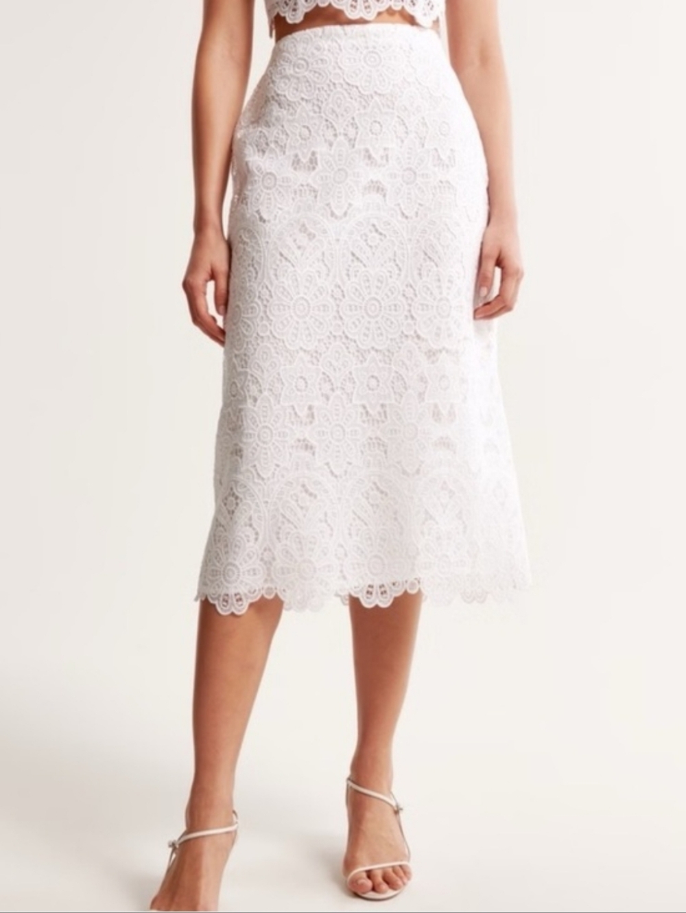 🚨NEW ABERCROMBIE & FITCH White Lace Midi Pencil Skirt Wedding Bridal Sz L TALL